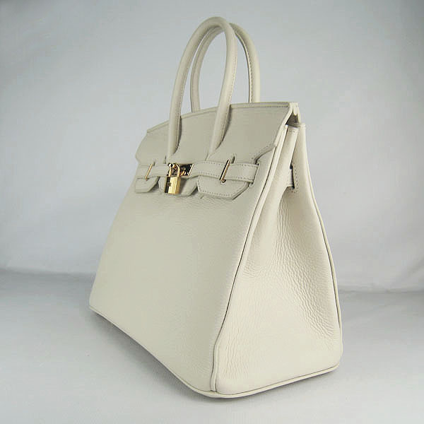 High Quality Fake Hermes 35CM Embossed Veins Leather Bag Gream 6089 - Click Image to Close